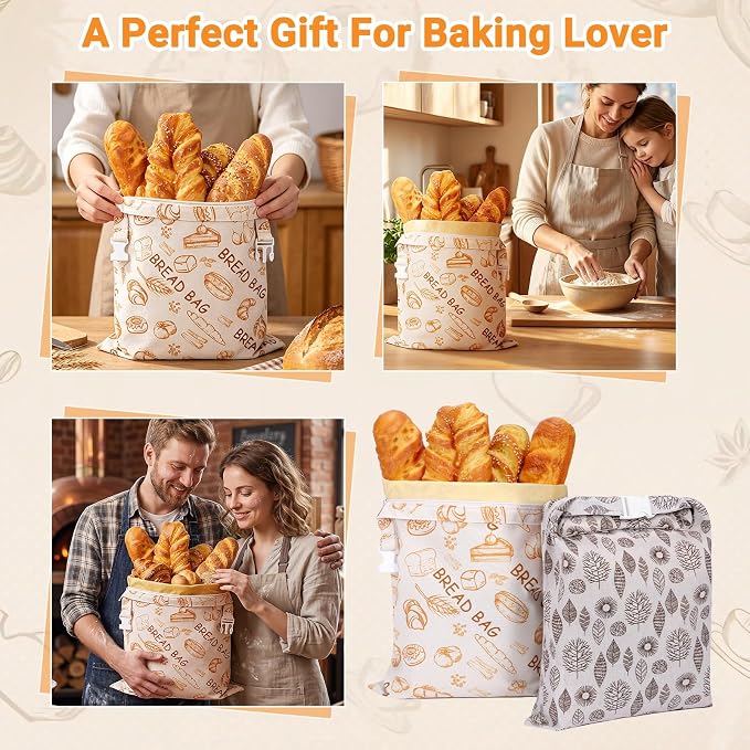 2 Pack Beeswax Bread Bags for Sourdough, Senbowe Reusable Cotton Bread Bags for Storage XL 17x13 Inch, Large Linen Storage Bags with Zipper for Homemade Cooks Sourdough - Keep Fresh, Freezer Safe