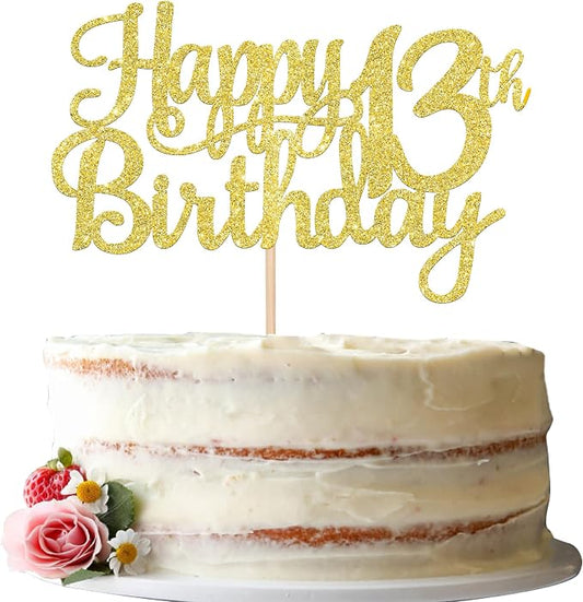 1 PCS Happy 13th Birthday Cake Topper Gold Glitter Cheers to 13 Years Birthday Cake Pick Official Teenager 13 Fabulous Cake Decoration for Happy 13th Birthday Theme Party Decorations Supplies