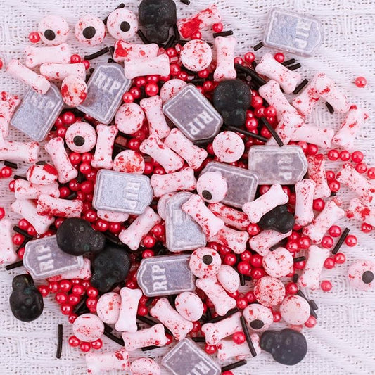 LEBERY Candy Eyeballs Edible Eyes Halloween Sprinkle Skull Dog Bones Sprinkles Candy Eyes Black Red Sprinkle Edible Eyeballs Skull Cake Decorations for Halloween Cake Cupcakes Cookie - 3.35 OZ