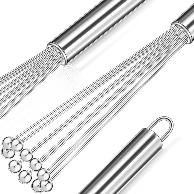 Patelai 3 Pieces Ball Whisk Set Whisk Beater Stainless Steel Ball in 10 Inch and 12 Inch Wire Egg Kitchen Set for Cooking Blending Beating Stirring