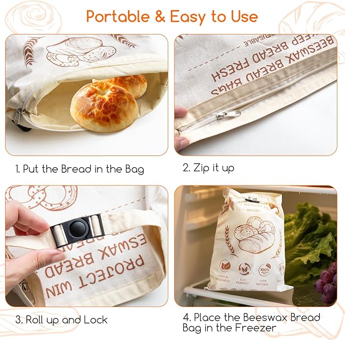 Beeswax Bread Bags for Sourdough & Homemade Bread - Reusable Natural Cotton Bees Wax Bags to Keep Bread Fresh, Refrigerable & Portable - XL 17x13 Inch Upgraded Large - Capacity Design（2 Pack ）