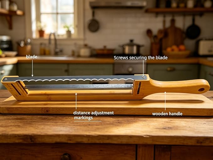 Adjustable Bread Knife for Homemade Bread - Sourdough Bread Slicer | with 1/2-inch and 1-inch Thickness Guides for Sourdough Baguettes Sandwiches