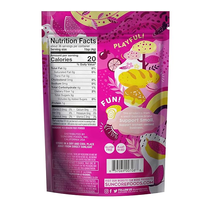 Suncore Foods Pink Pitaya Powder, Natural Pink Food Coloring, 5oz, 1-Pack | Non-GMO, Natural Pink Food Coloring Powder from Dragon Fruit, For Baking, Smoothies, Desserts, Gluten-Free, Vegan