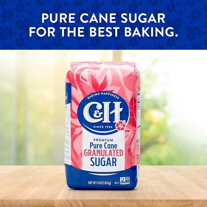 C&H® Granulated Sugar, 4 lb Bag of Premium Pure Cane Sugar (Pack of 2) with Bonus Brand Recipe Card