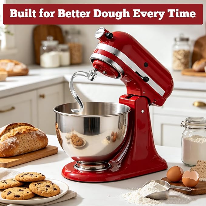 Stainless Steel Spiral Dough Hook for KitchenAid Tilt-Head Stand Mixer, Dough Hook Attachment Compatible with 4.5QT & 5QT Mixers, Dishwasher Safe, Efficient Kneading for Bread, Pizza & Pasta Dough | Heavy-Duty Construction Rust Resistant Food-Grade Eas...