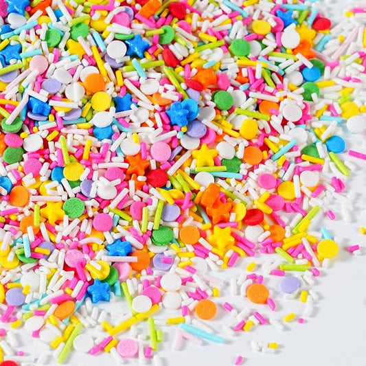 Rainbow Sprinkles 7 oz Rainbow Stars Jimmies Confetti Round Sprinkles for Birthday Cake Decorating Baking, Ice Cream Toppings, Cupcakes, Cookies, Donuts, Easter Party