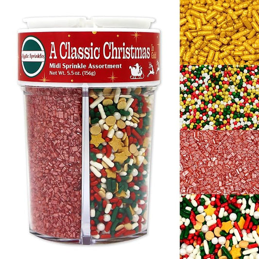 Mystic Sprinkles 4 Cell Sprinkle Assortments (A Classic Christmas in Gold, Midi)