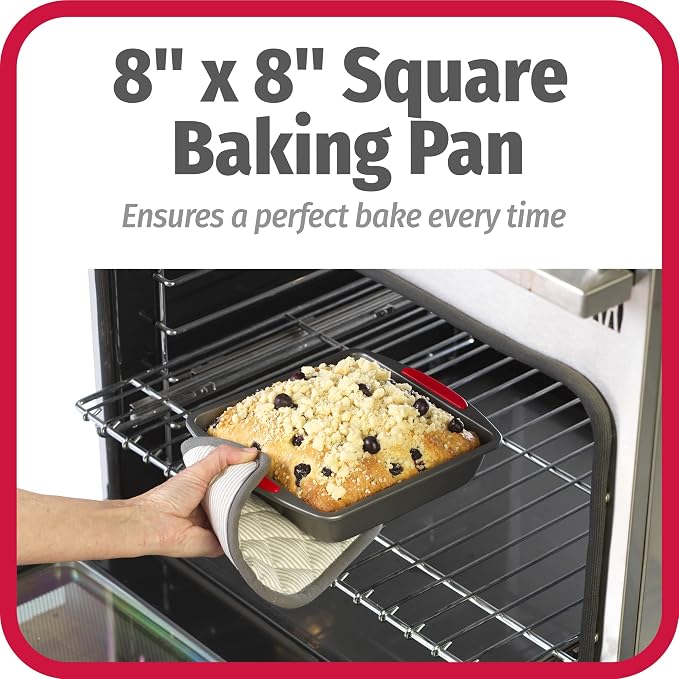 GoodCook MegaGrip Baking Pan with Silicone Grip Handles Square Non-Stick Heavy-Gauge Steel Cake Pan Baking Dish for Brownies Bread Cake Baked Goods & More,Dishwasher Safe,8x8-Inch,(Pack of 12)
