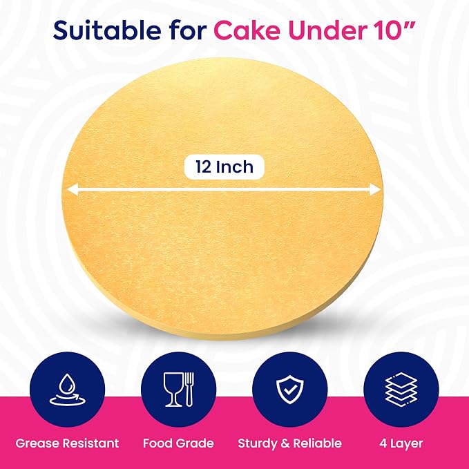 RICCLE Cake Boards - 12 Inch Cake Drum - Smooth-Edged Pack of 6 Cake Drums - Sturdy Cake Boards Round - Bend Resistant Multi-Layered Cake Base for Minimalist Displays (Gold)