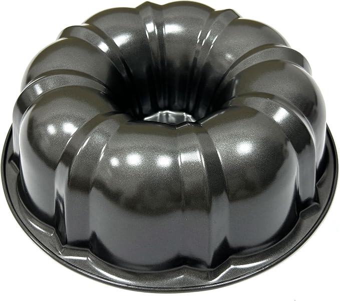 Kundalini Classic Bakeware 9.5 Inch Non-stick Fluted Cake Pan,Heavy Duty Carbon Steel Tube Baking Mold Gray
