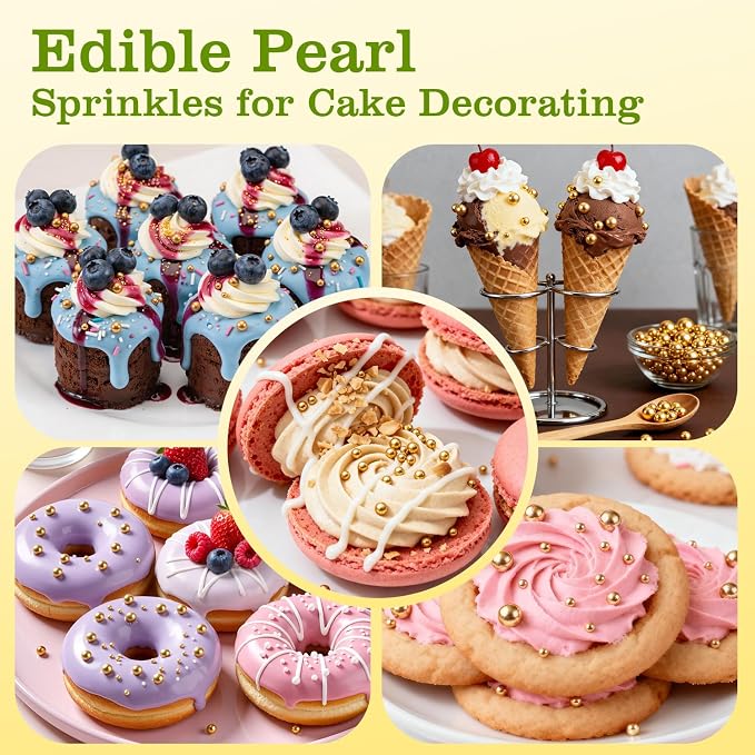 Gold Pearl Sprinkles for Cake Decorating, Edible Sugar Pearl, 180g/6.35oz Mix Size, Edible Candy Pearl Cake Decorations, Cupake Toppers, Cookies, Easter Wedding Party Birthday Supplies