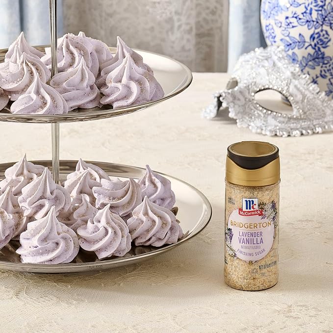 McCormick Bridgerton Finishing Sugar, Lavender Vanilla, Limited Edition, Floral Lavender Notes, Smooth Vanilla Flavor, For Cakes, Cocktails, Matcha Tea, and More, 3.45 oz (Pack of 2)