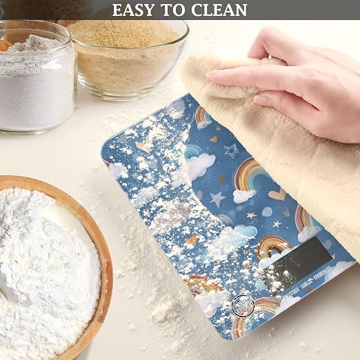 Food Scale Kitchen Scale Food Weight Scales Digital Weight Grams and Ounces Small Electronic Food Scale for Baking Cooking Blue Cute Rainbow Hearts Clouds Stars