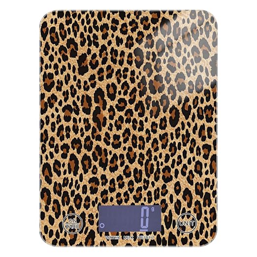 Brown Leopard Print Kitchen Scale Digital Food Scale, Grams and Ounces with LCD Display Small Waterproof Scale for Weight Loss, Coffee Baking Cooking