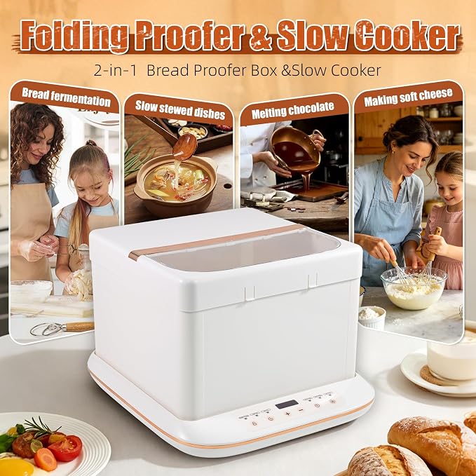 Folding Bread Proofer & Slow Cooker, 25L Capacity Digital Temp Control 32-248F, Dough Fermentation Box for Sourdough Bread Pizza Yogurt Home Baking