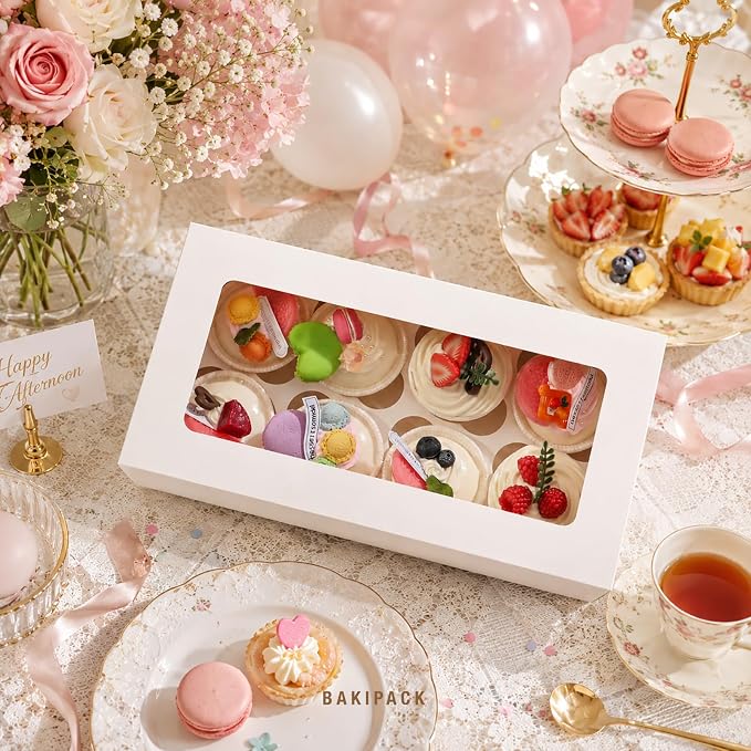 15 White Cupcake Boxes 8 Count with Window and Inserts, Cupcake Containers, Cupcake Boxes for Cupcakes, Muffins