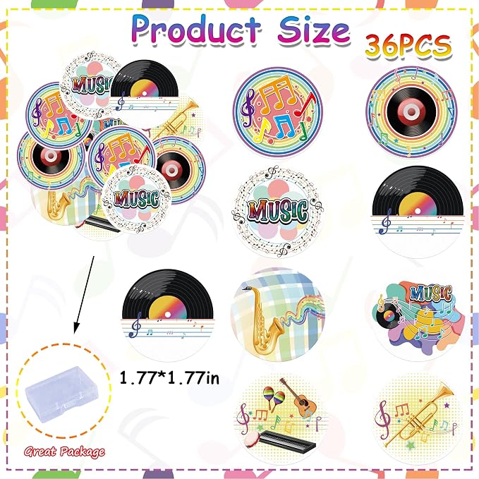 36PCS Edible Musical Cupcake Toppers Wafer Paper Music Symbol Cake Picks Music Concert Cake Topper CD Piano Violin Cupcake Picks for Concert Theme Party Decor