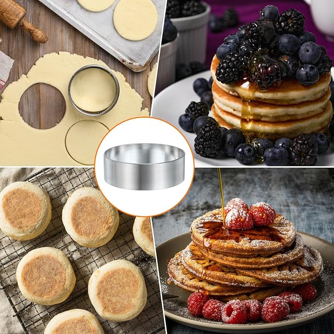 HARFINGTON 2Pcs Round Cake Ring 2.36 x 1 Inch Seamless Stainless Steel Pastry Mousse Dessert Ring Mirror Coating for Baking Cooking English Muffins Crumpet Making Tool