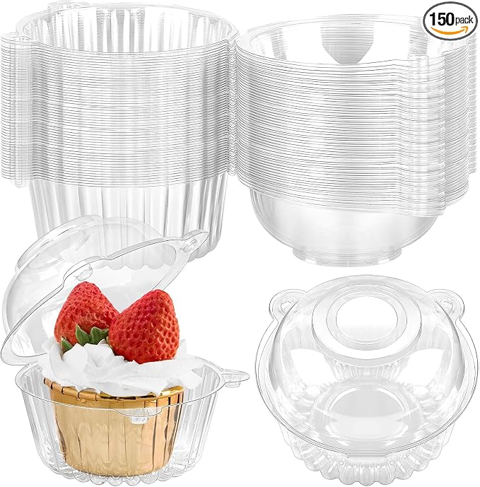 TOFLEN 150ct Cupcake Holders Individual Cupcake Containers, Disposable Clear Plastic Single Cupcake Carrier with Dome Lid for Dessert To-Go, Muffin, Cheesecake, Pastries