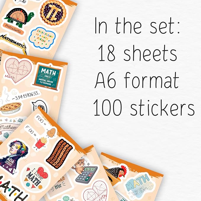 100Pcs Math Stickers for Laptops & Water Bottle - Funny Math Gifts, Party Supplies & Decorations - Nerd Stickers — Gift for Women & Men