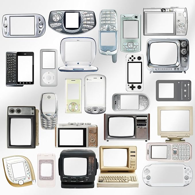 100 Pcs Y2K Retro Tech Stickers with DIY Blank Screens - Vintage Electronics Decals for Scrapbooking, Bullet Journaling, Laptops & Phone Cases