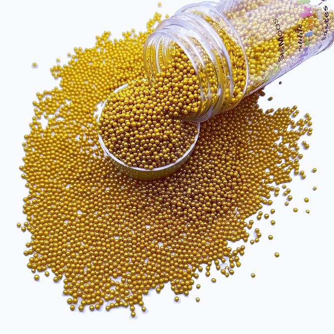 SE Si&Moos Nonpareil Sprinkles, 2mm Gold Mini Edible Pearls Gold Sprinkles for Cake Decorating Christmas Cookie Decorations Wedding Baby Shower Party Christmas Holiday Supplies 3.5 OZ