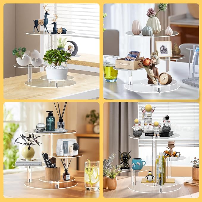 YestBuy Cupcake Stand, Round Cake Stand, 4 Tier Cupcakes and Cakes Comb for 8-12 Inch Cakes, Tiered Cupcake Tree Tower, Clear Dessert Display Stand for Dessert Table Wedding Birthday Party