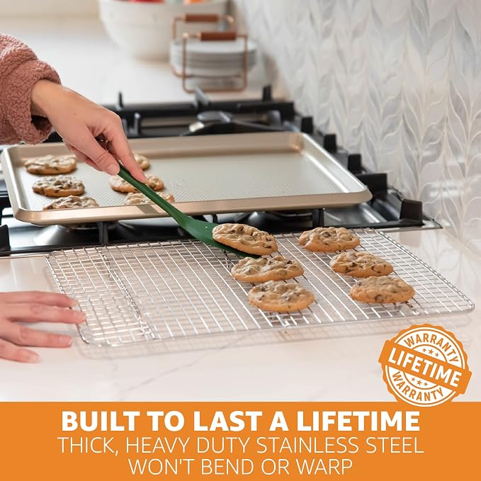 PriorityChef 18/8 Stainless Steel Cooling Rack, Heavy Duty Baking Rack For Oven Cooking, Fits Half Sheet Pan, Wire Rack For Cooking, Bacon, Cookie Cooling Rack, 11.5" x 16.5"