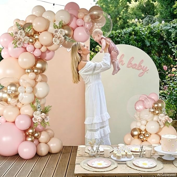 Pink Balloon Arch Kit 126Pcs Light Pink Gold Balloons Garland Kit with Nude Sand White for Boho Wedding Engagement Bridal Shower Birthday Party Decorations