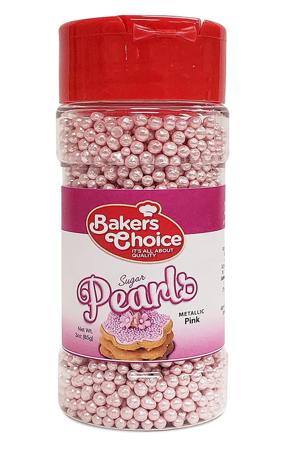 Baker's Choice Bakers Choice Edible Pearls - Metallic Pink Pearl Sprinkles - Edible Sugar Pearls - Dairy Free - Kosher - 3 oz.