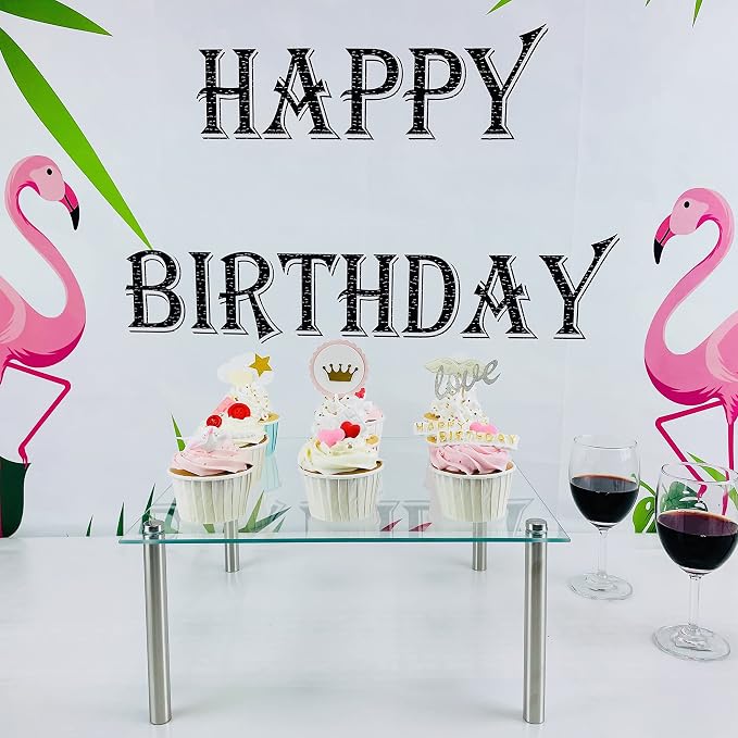 3 Pcs Square Tempered Glass Cake Stands Set 8 10 13 Inch Cupcake Display Stand Plate for Dessert Table Serving Platter