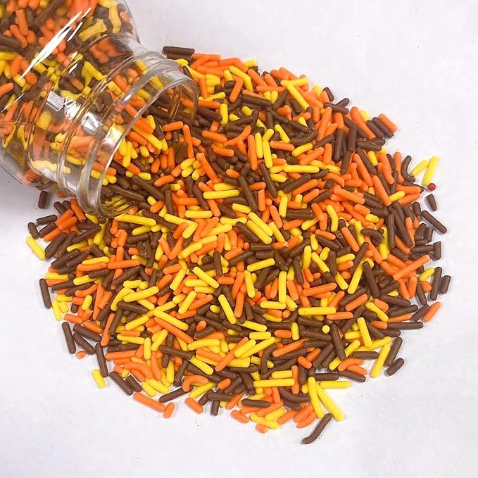 PhilaeEC Autumn Jimmies Sprinkle Edible Soft Jimmies Orange Yellow Brown Sprinkle for Cake Decoration Cupcake Topper Cookie Baking Decorations Halloween Christmas Valentine Supplies 2.75oz/78g