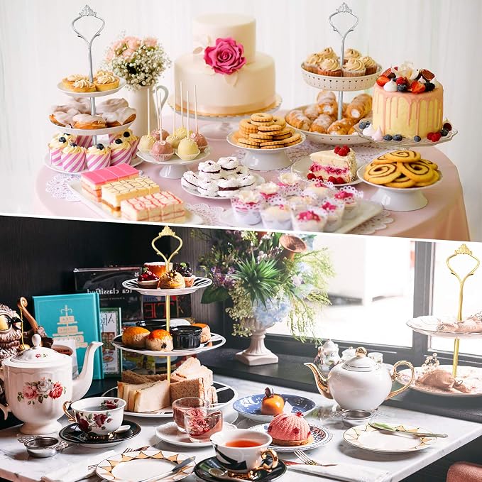 6 Sets 3 Tier Cake Stand Hardware Tiered Tray Plate Hardware Kit Heavy Metal Cake Fruit Food Plate Stand Fitting Stacking Kit for Serving Dessert Cupcake Dish Food(Simple,Silver, Gold)
