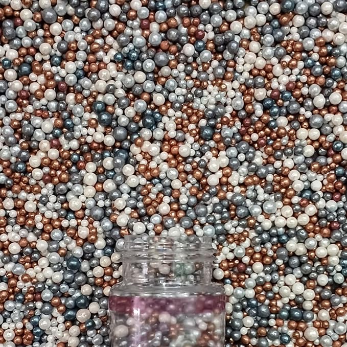 Confect Metallic Sprinkles Mix for Cake Decorating – Silver, Copper & White Pearl Edible Sugar Balls | Disco Ball Cake Toppers, Baking Decorations | Vegan, Gluten-Free, Nut-Free, Soy-Free, Dairy-Free, Palm Oil-Free- 4.2 Oz