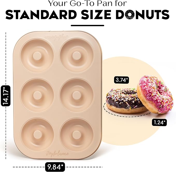 Donut Pan for Baking - Set of 2 Non-stick Donut Pans - Carbon Steel Doughnut Pan - 6 Cavity Full-Sized Donut Molds for Baking - Trendy Beige Donut Baking Pan