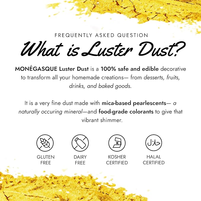 MONÉGASQUE Luster Dust Edible Glitter for Drinks 12 Pcs Set – Best Gift Idea for Bakers – Bakers Gift Set for 4th of July Cake Decorations – Edible Glitter for Cakes & Cocktails – Cake Decorating
