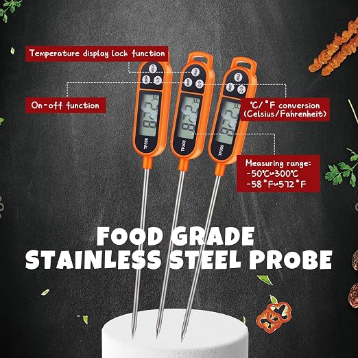 Copkim Instant Read Meat Thermometer with Long Probe 9.65 Inch Kitchen Cooking Food Candy Waterproof Digital Thermometer for BBQ Water Milk Yogurt Liquid(Orange,6 Pcs)