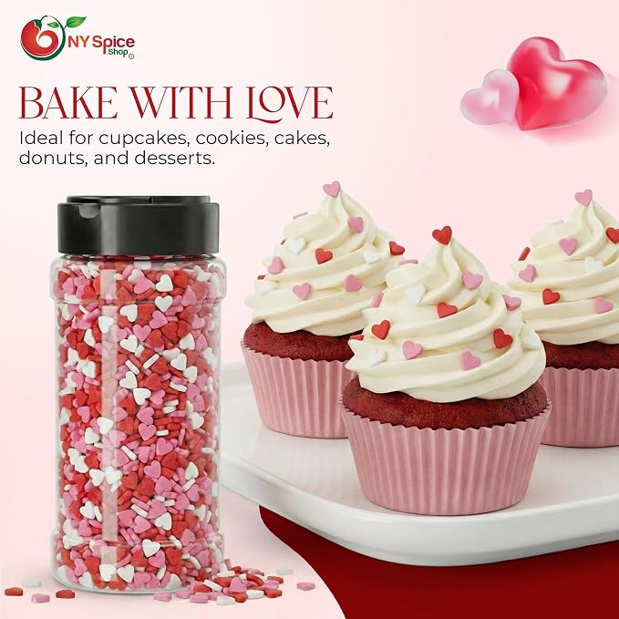 NY Spice Shop Multicolored Heart Sprinkles - 2.6 Ounce Love Themed Heart Shaped Candies - Edible Candies for Cookies, Cupcakes Brownies - Dessert Decorating Sweet Gifts & Parties