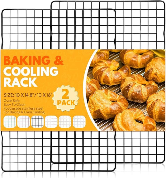 2 PCS Cooling Racks for Cooking and Baking, 14.8x10 Inches Stainless Steel Cooling Rack, Sheet Pan with Wire Rack for Baking Sheet, Bacon Rack Oven Safe Fits Jelly Roll Sheet Pan