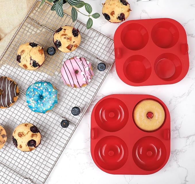 Webake Silicone Air Fryer Muffin Pan and Donut Pan, Make 2.8" Standard Size Cupcakes and Donuts, Nonstick BPA-Free, Set of 2