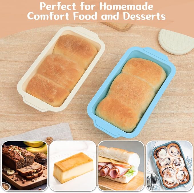 1 pc Silicone Bread Loaf Pans for Homemade Bread with Metal Frame, 9.5 x 5 Inch Non Stick Silicon Banana Loaf Pan for Oven, Silicone Baking Mold for Brownies,Sandwiches (Beige)