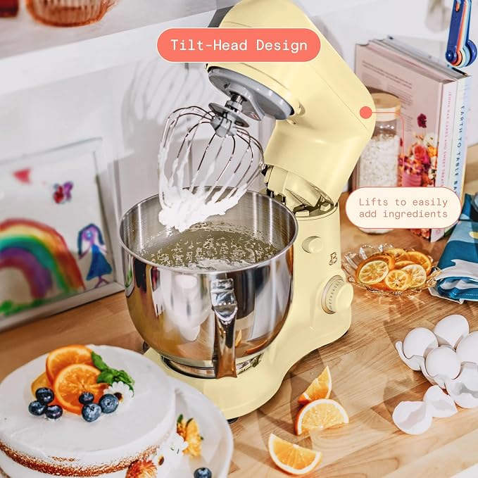 5.3 Qt Stand Mixer, 300W Electric Kitchen Mixer with 12 Speeds, Tilt Head Design, Stainless Steel Bowl, Dough Hook Whisk Beater Splash Guard (Buttercream)