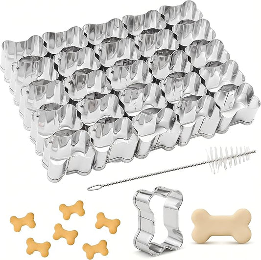 25 PCS Bone Shaped Cookie Cutter Set, Stainless Steel Mini Bone Cookie Cutters with Cleaning Brush, Small Dog Bone Biscuit Cutters for DIY Baking Cookies Fondant Pet Treats