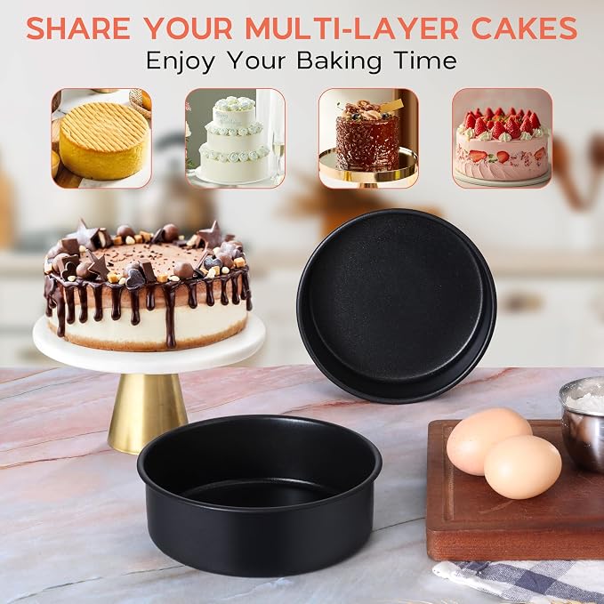 Onader 6 Inch Small Cake Pans Sets of 3 for Baking, Round Smash Cake Baking Pans for Birthday Wedding, Stainless Steel Core with Nonstick Coating