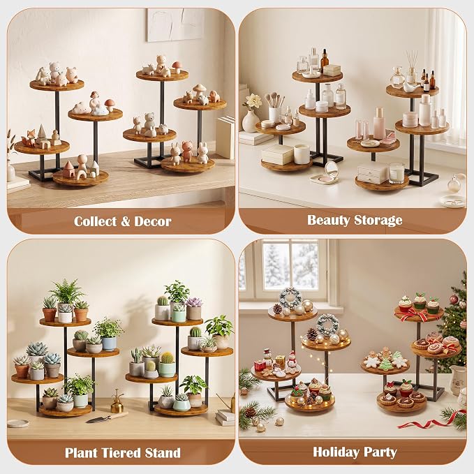 Emfogo 4 Tier Cupcake Tower Stand, Wood Round Dessert Table Display Set, Cup Cake Display Stands for Wedding Birthday Party Afternoon Tea Farmhouse Tiered Tray for Cake Cookie Food (2-Pack)