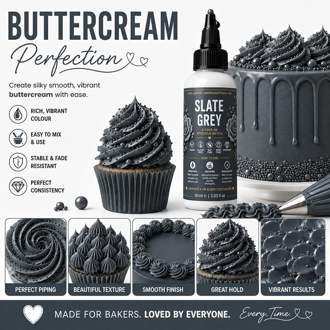 Confect Slate Grey Gel Food Coloring – Highly Pigmented Gel Based Food Color for Buttercream, Cakes, Cookies & Baking – 60mL / 2 FL OZ