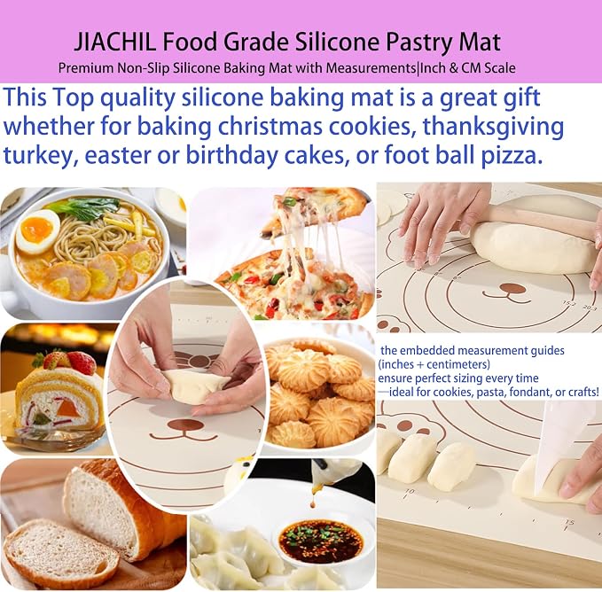 Silicone Baking Mat with Measurements, Non-Slip Non Stick Pastry Mat Sheetfor for Dough,Pastry, Bread, Cookies, Pizza, Fondant, Pasta