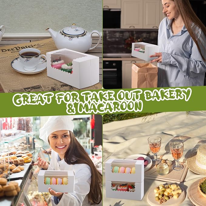 Ireer 40 Pcs 8 x 4 x 4 Inch Bakery Boxes with Window Cookies Pumpkin Roll Container Donut Boxes Pastry Cake Packaging Safe for Loaf Muffins Breads Dessert Treat (White)