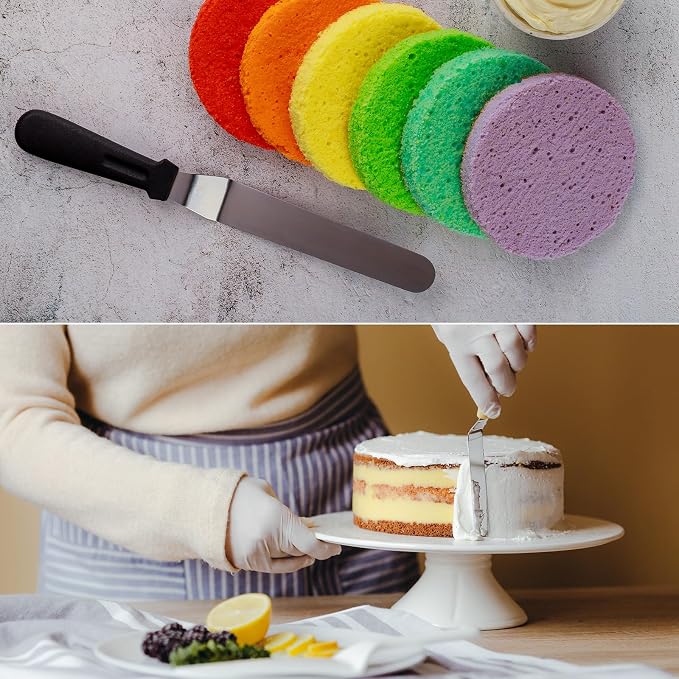 uxcell Icing Spatula with 9 Inch Stainless Steel Bent Blade Cake Angled Scraper Offset Frosting Spatula with Wood Handle for Cake Decorating, Smoothing Frosting, Baking, Wood Color