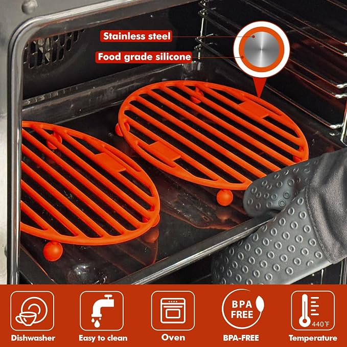 Webake 11x8 Inches Roasting Rack for Quarter & Half Sheet Pan, Silicone Oval Kitchen Rack for Roasting Pan Set of 2